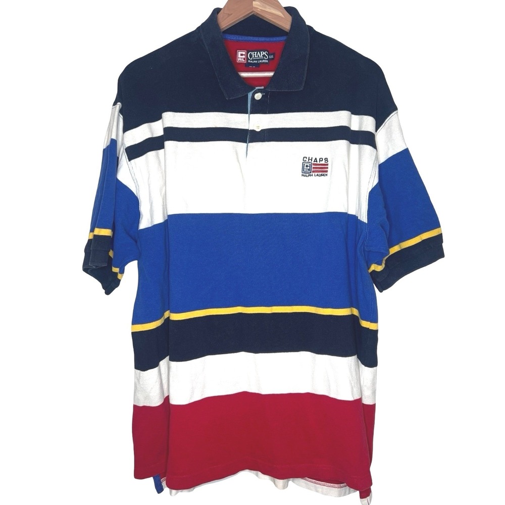 Chaps Ralph Lauren XXL Striped Colorblock Polo Shirt Cotton Embroidered Logo